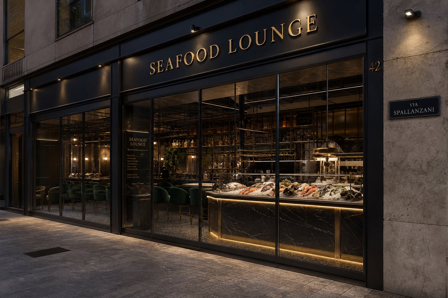 Mockup facciata Seafood Lounge, Via Spallanzani